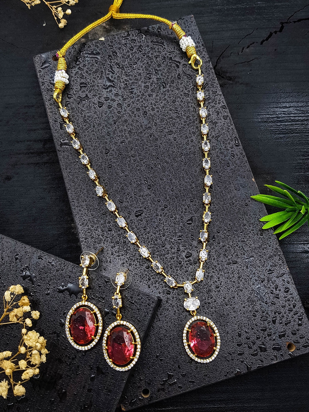 

GRIIHAM Premium Party Wear Sayara Collection Gold-Plated CZ Studded Jewellery Set