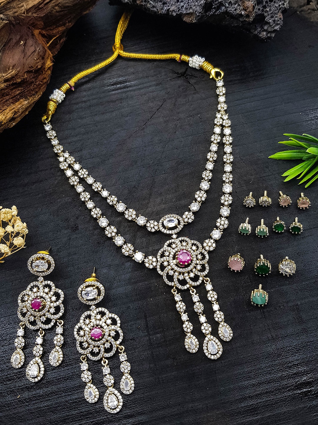 

GRIIHAM Gold-Plated Cubic Zirconia-Studded Jewellery Set