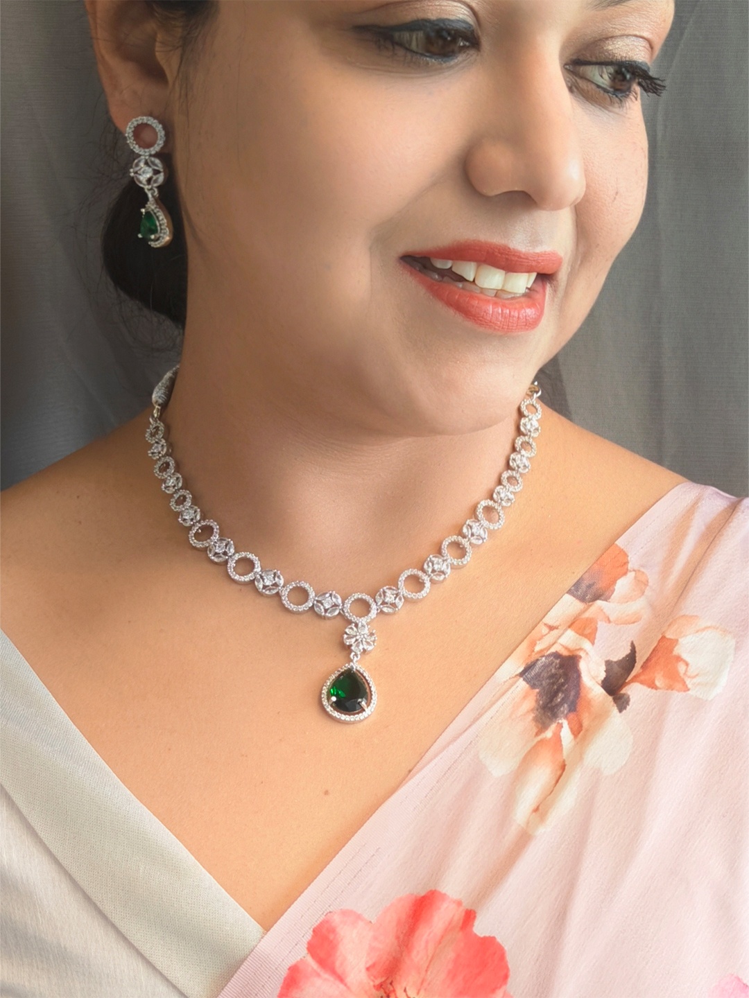 

GRIIHAM Premium Sayara Collection Rhodium Plated Cubic Zirconia Studded Jewellery Set, Silver