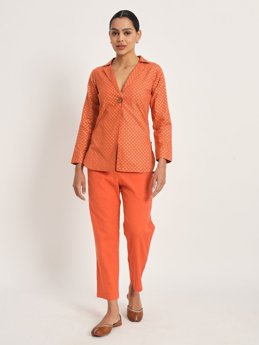 

FABNEST Printed Blazer With Trouser CO-Ords, Rust