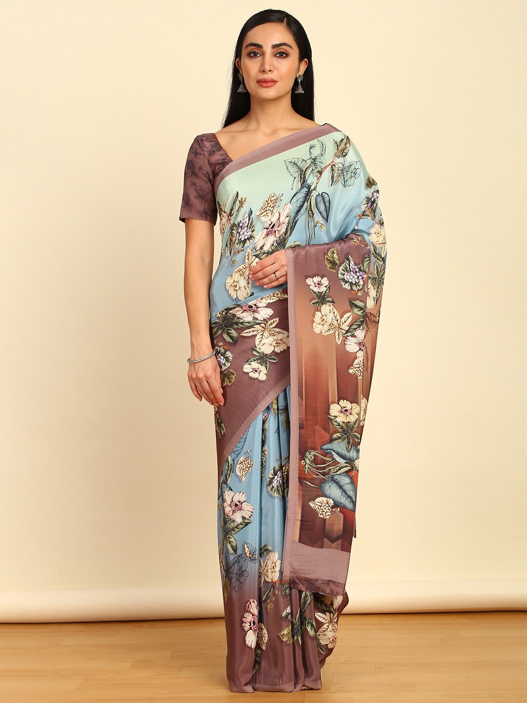 

Soch Floral Pure Crepe Saree, Blue