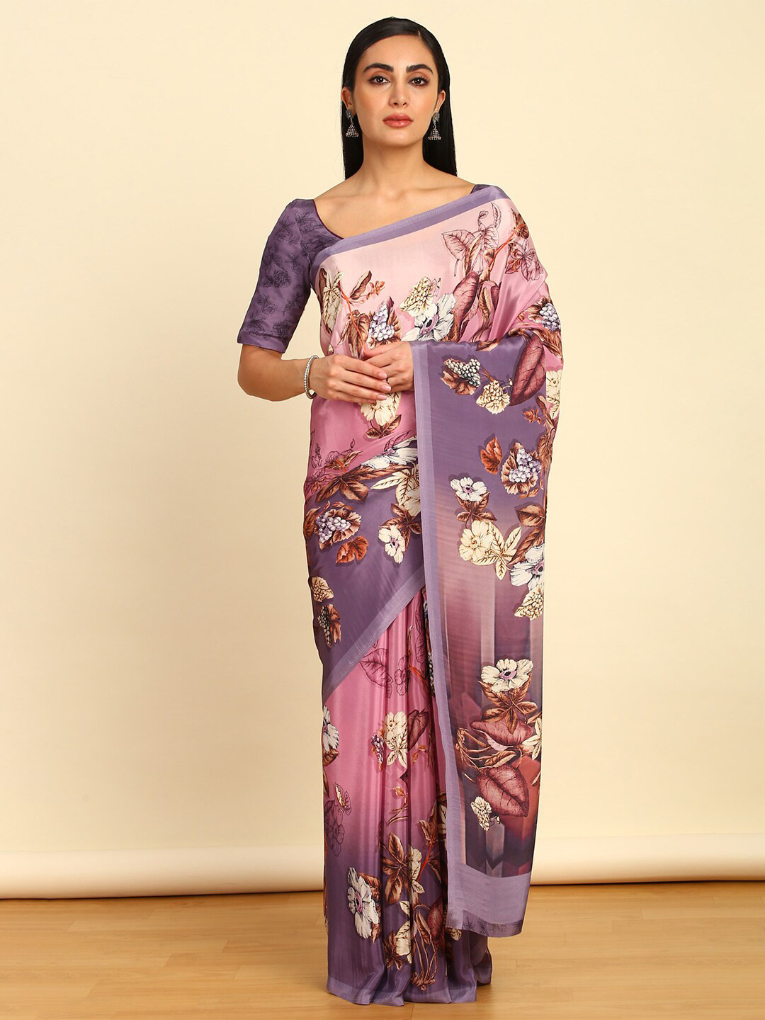 

Soch Floral Pure Crepe Saree, Purple