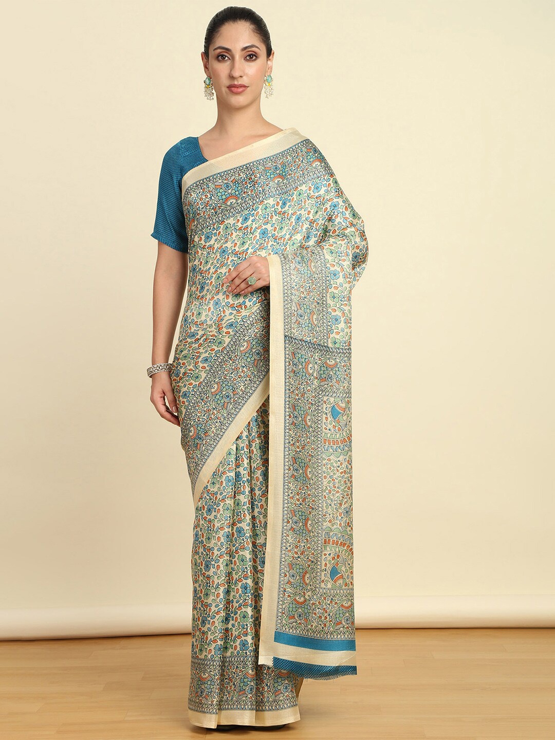 

Soch Floral Art Silk Saree, Teal