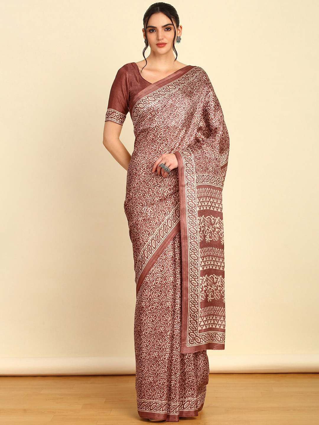 

Soch Brown Floral Printed Saree