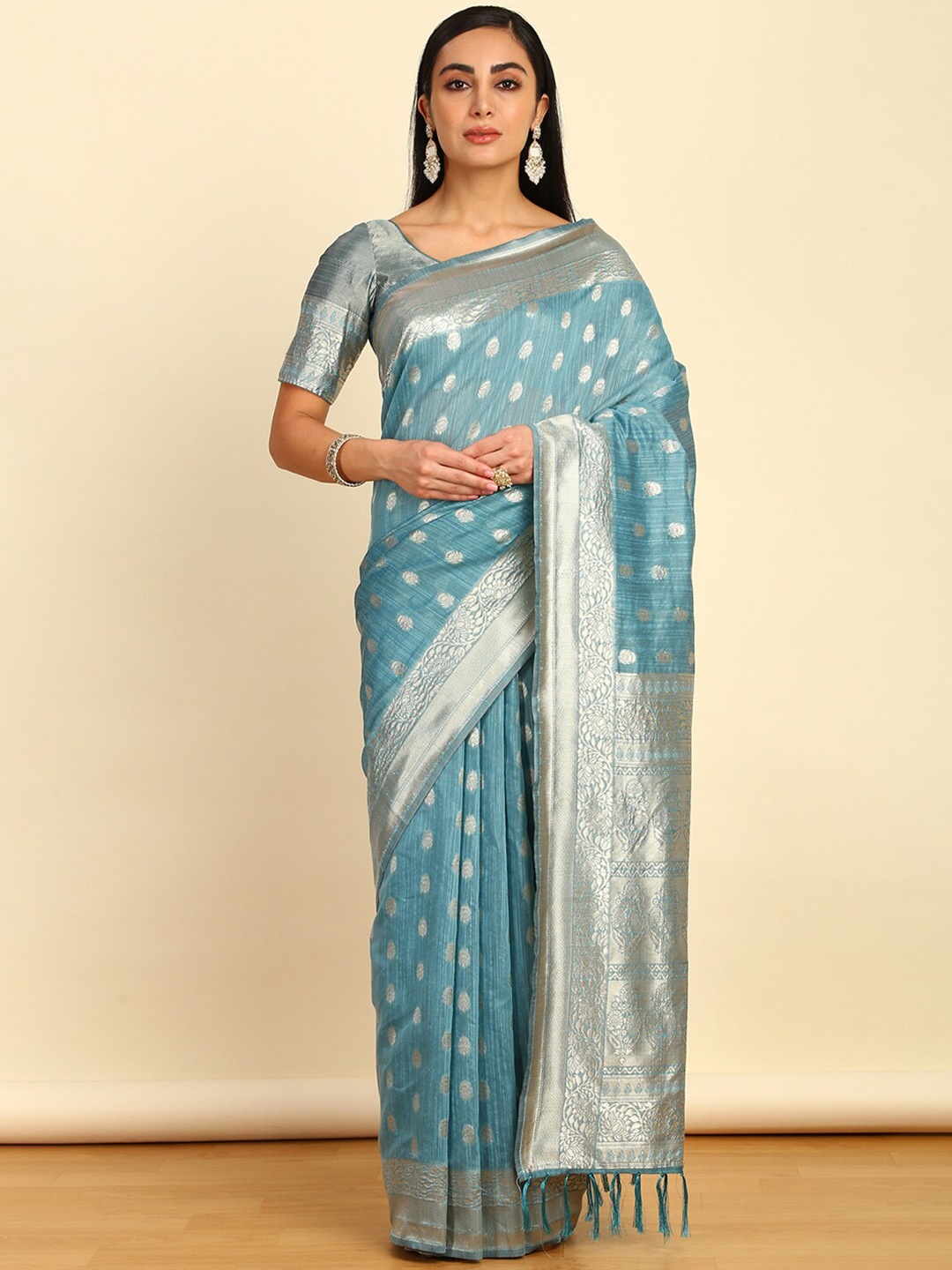 

Soch Ethnic Woven Design Zari Tussar Saree, Blue