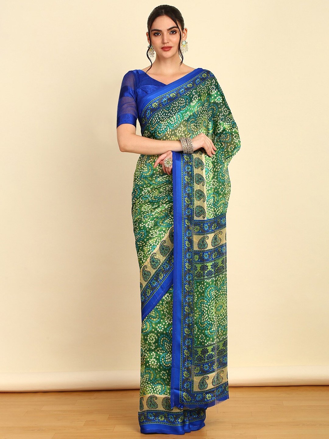 

Soch Bandhani Pure Chiffon Bandhani Saree, Green