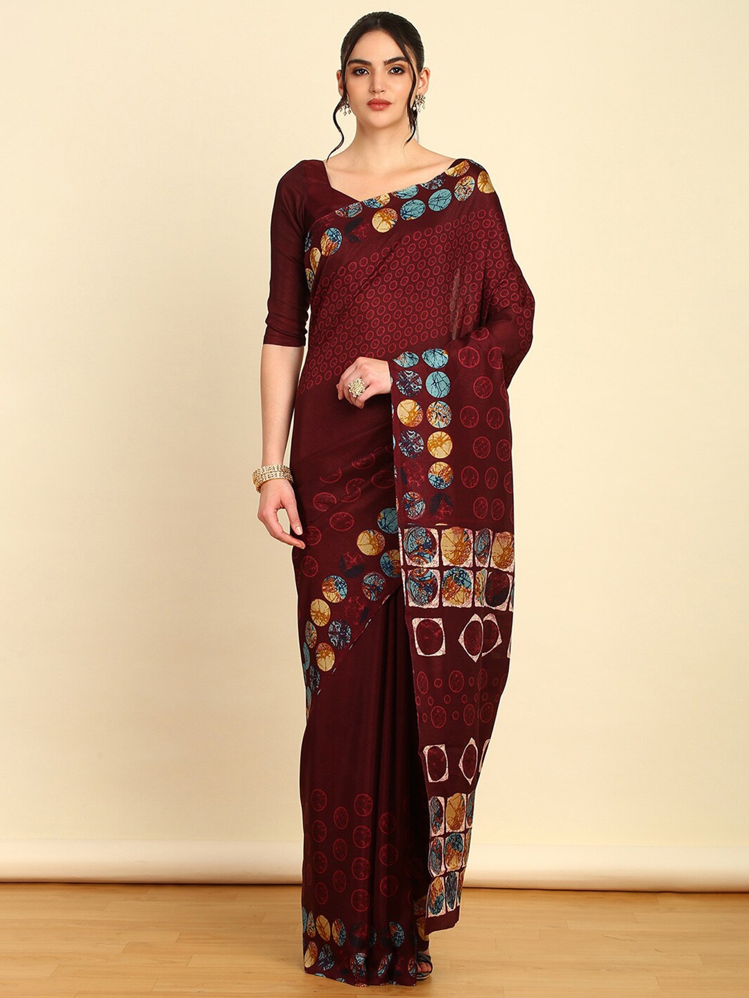 

Soch Pure Chiffon Printed Saree, Maroon