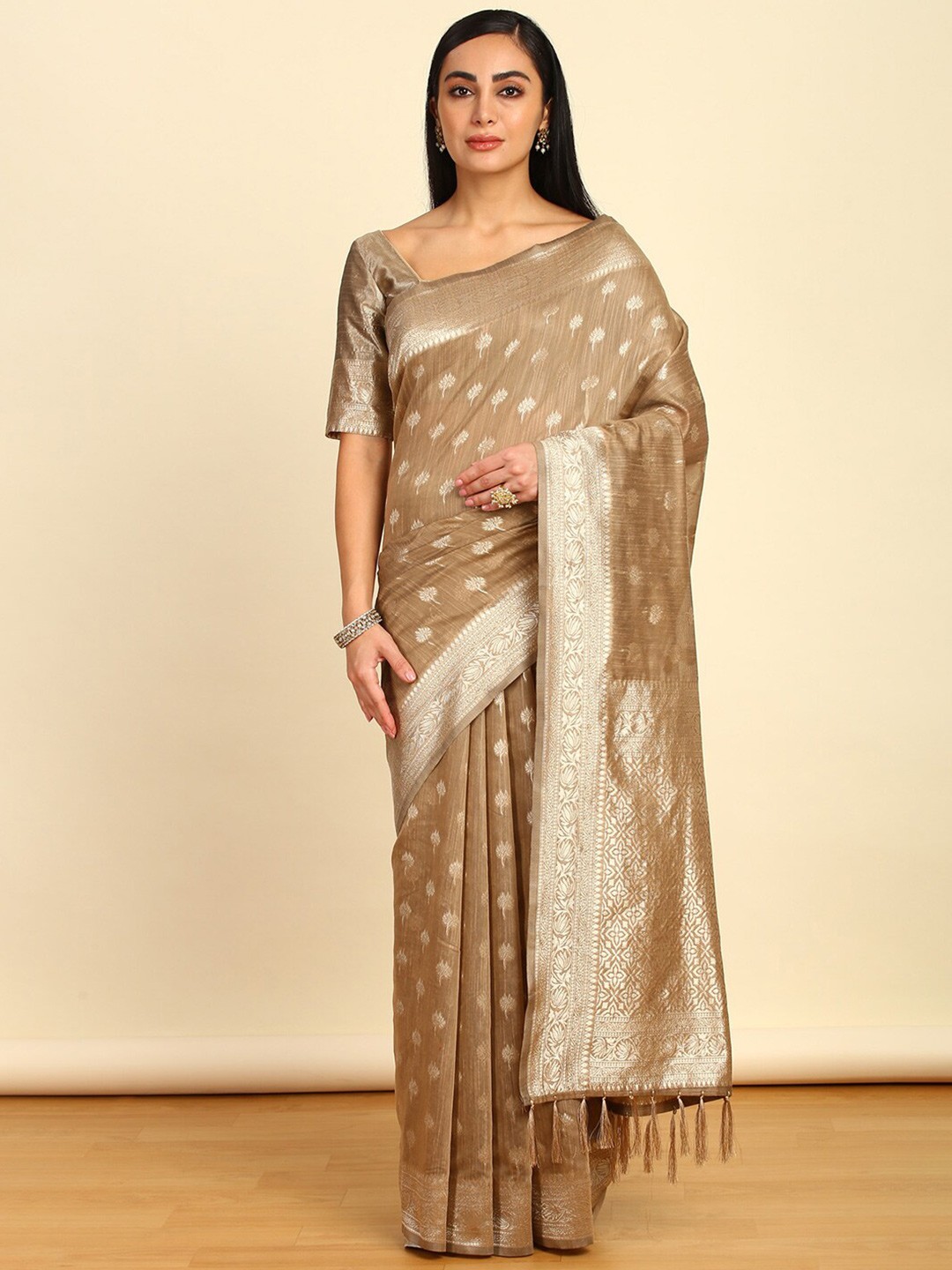 

Soch Ethnic Woven Design Zari Tussar Saree, Brown