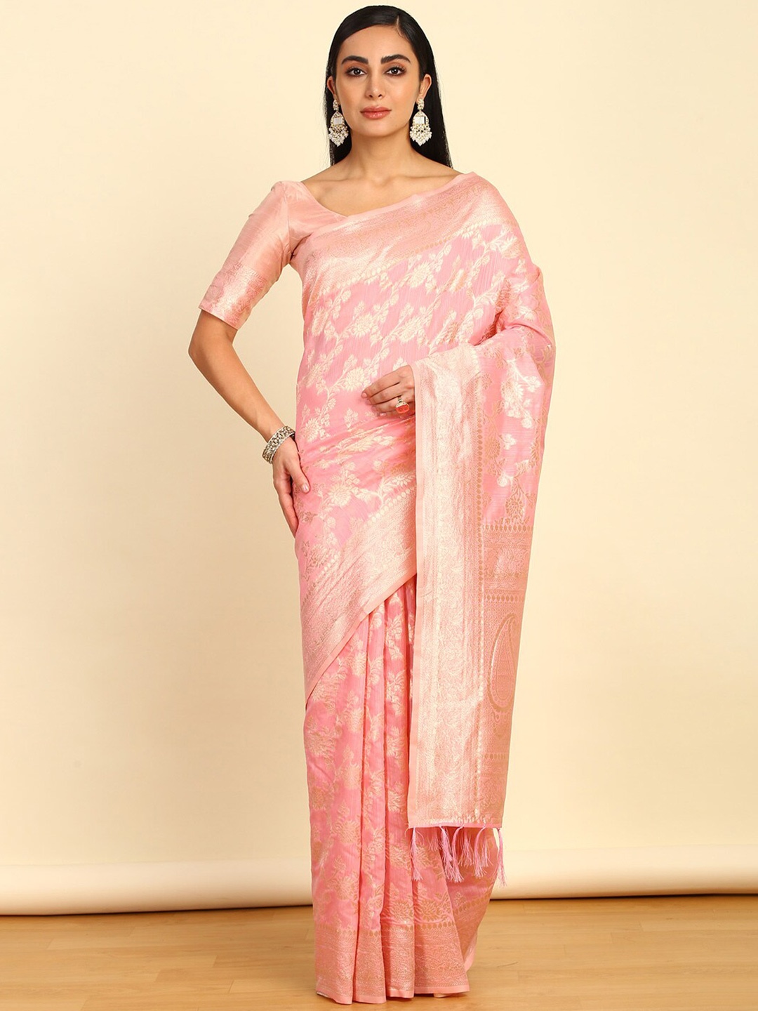 

Soch Woven Design Zari Tussar Saree, Pink
