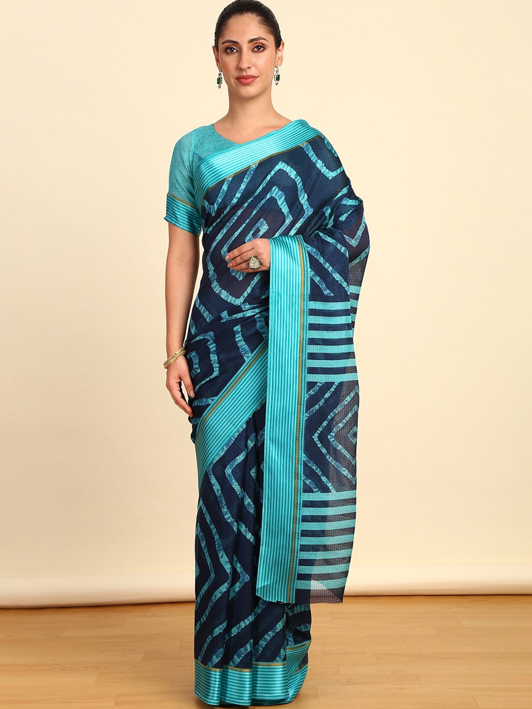 

Soch Geometric Pure Cotton Saree, Teal
