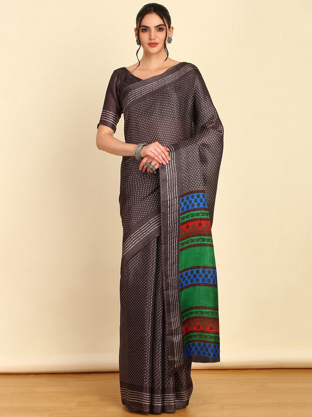 

Soch Charcoal Geometric Printed Saree