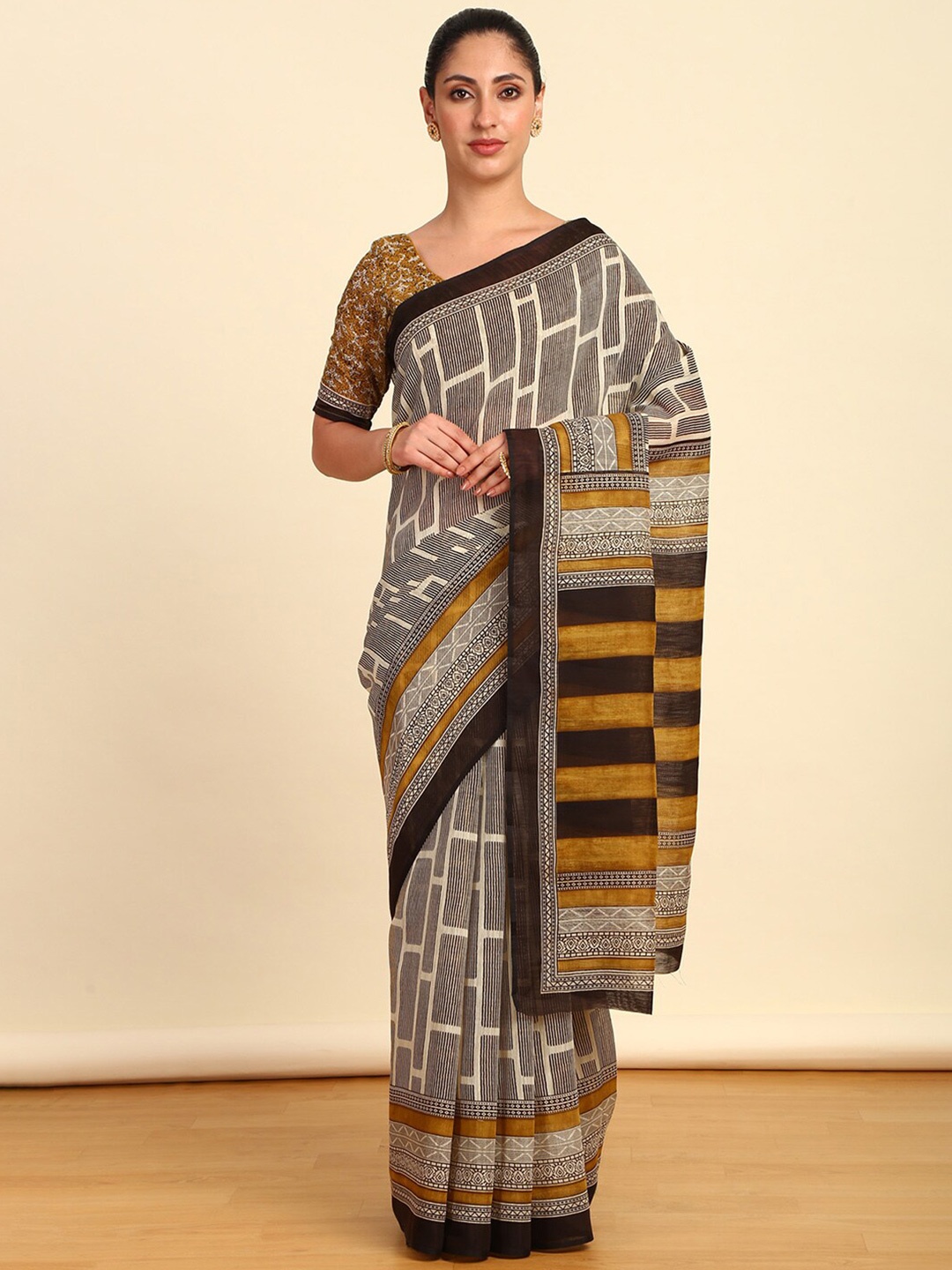 

Soch Pure Linen Saree, Mustard