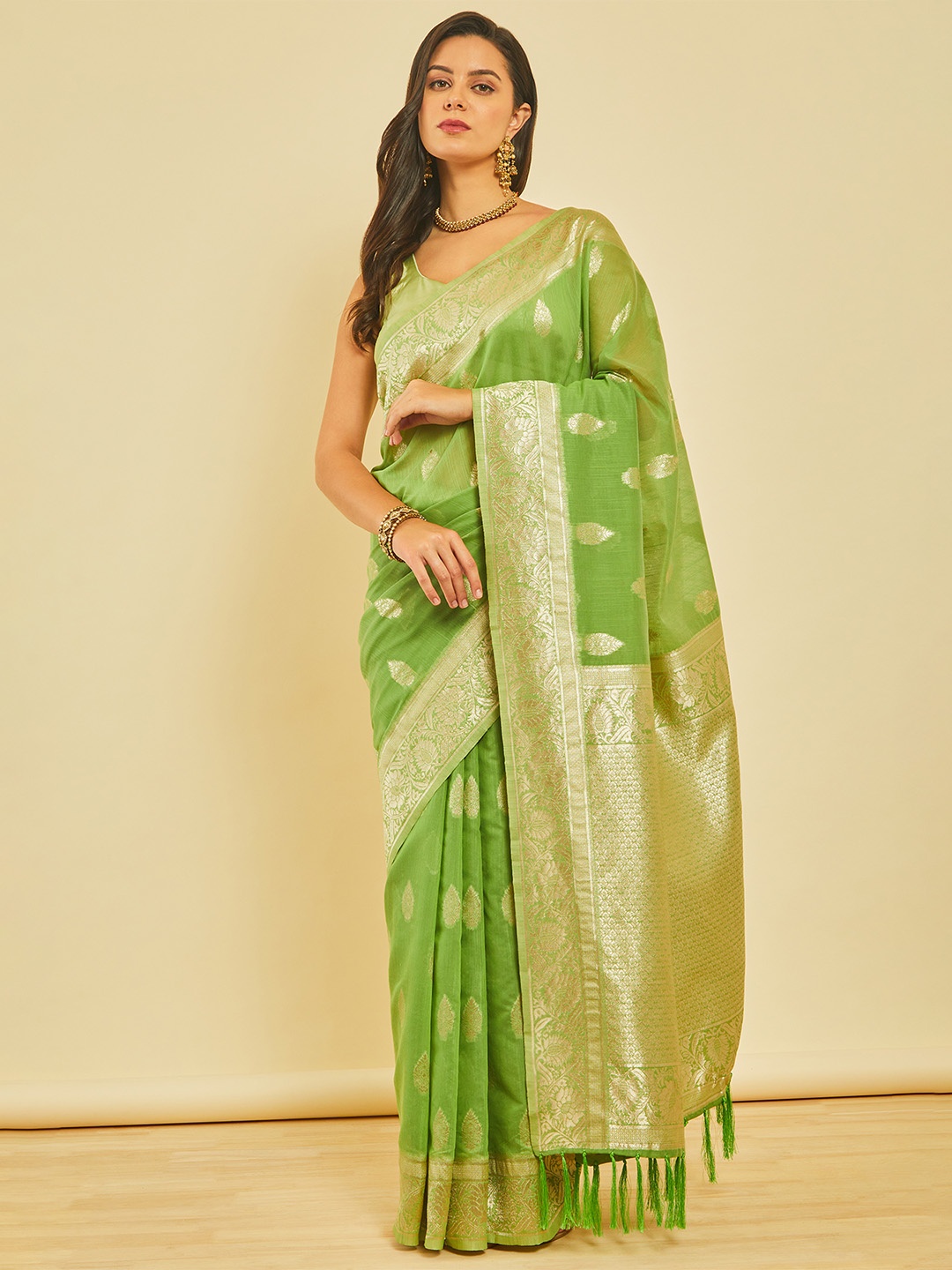 

Soch Woven Design Zari Tussar Saree, Green