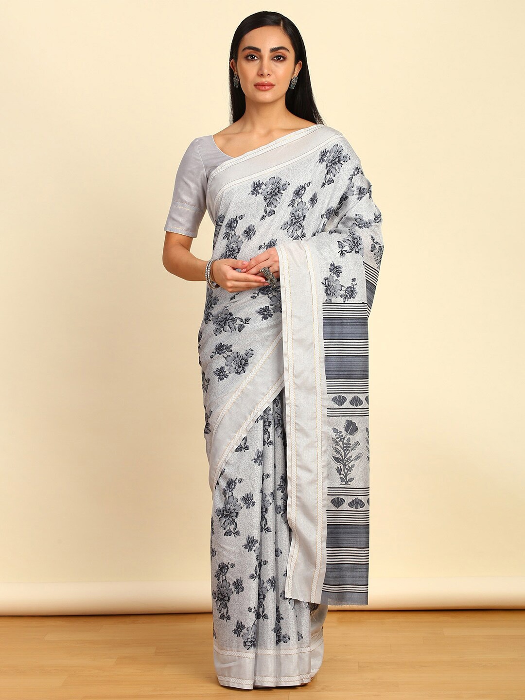 

Soch Floral Zari Art Silk Saree, Cream