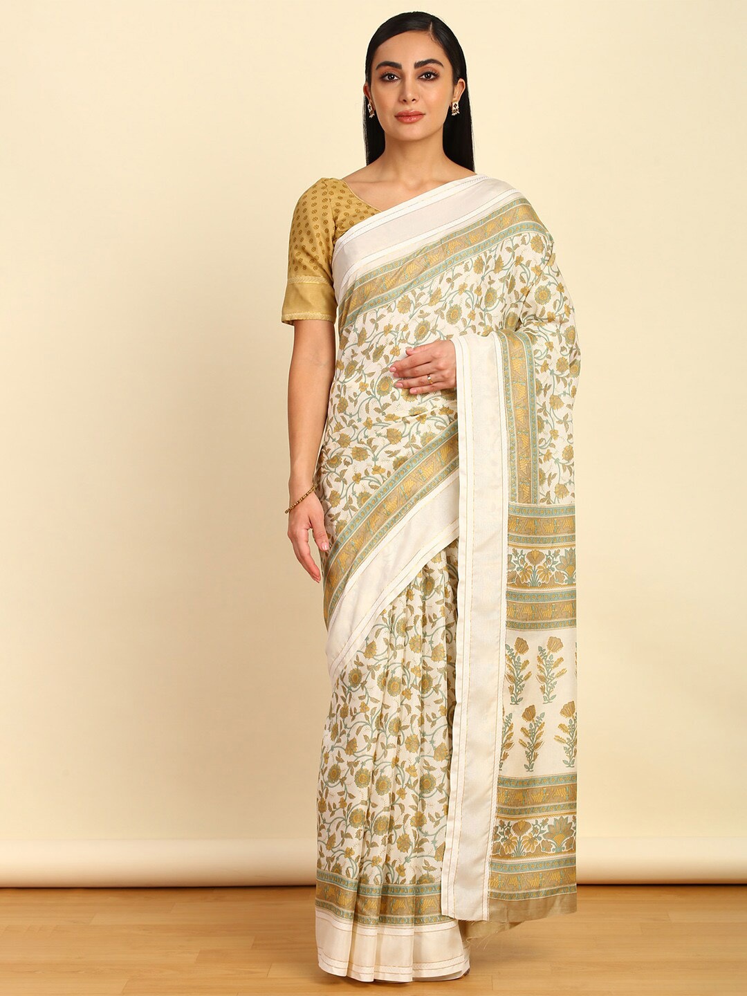 Soch Floral Art Silk Saree, Green