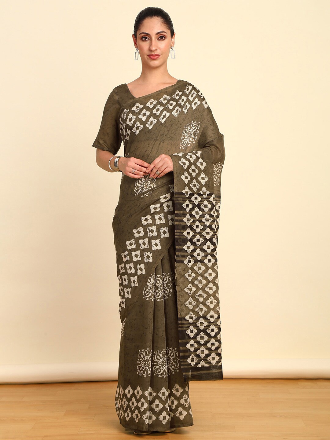 

Soch Ethnic Motifs Pure Linen Saree, Brown