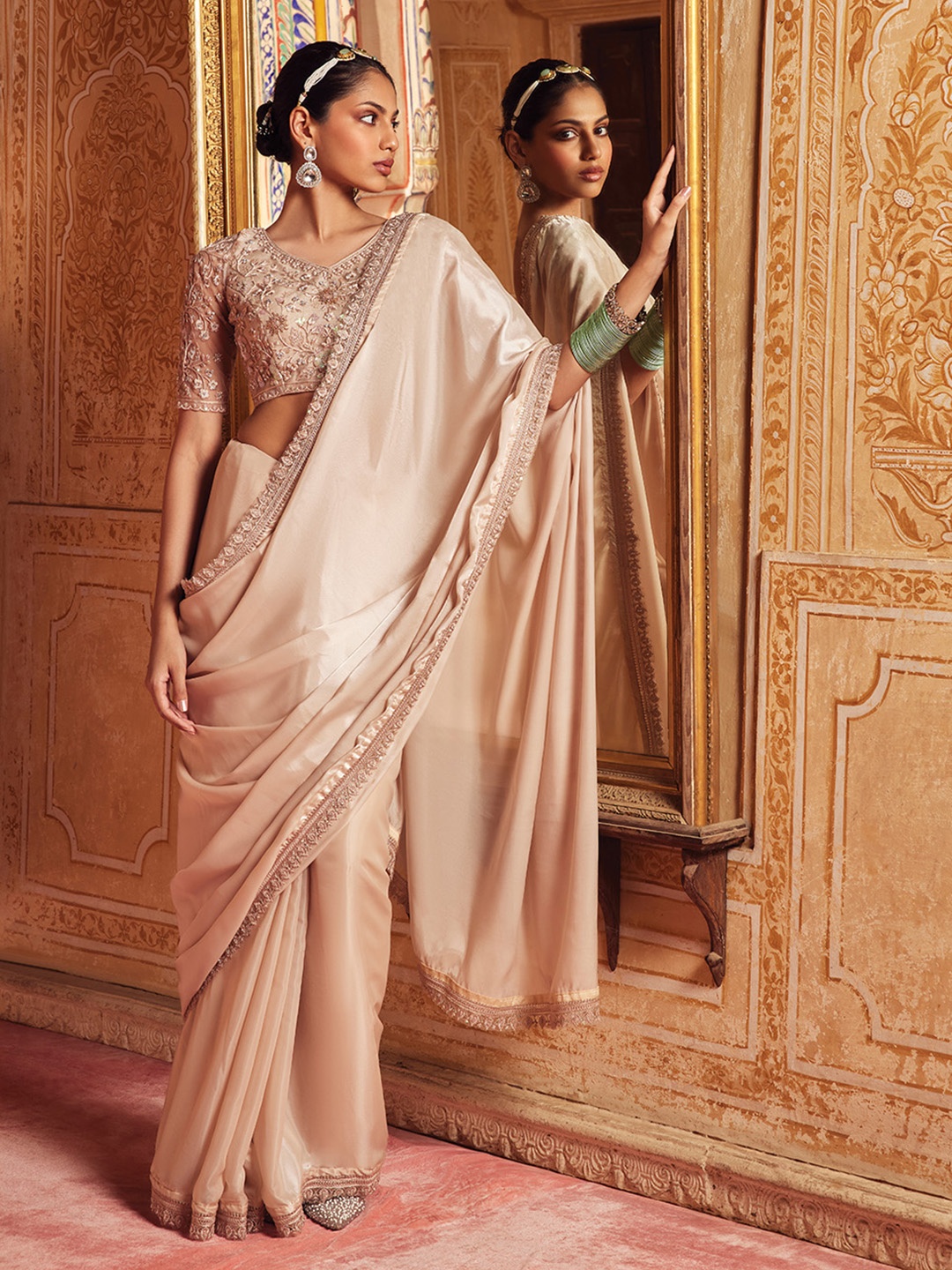 

Soch Sequinned Embellished Organza Saree, Beige