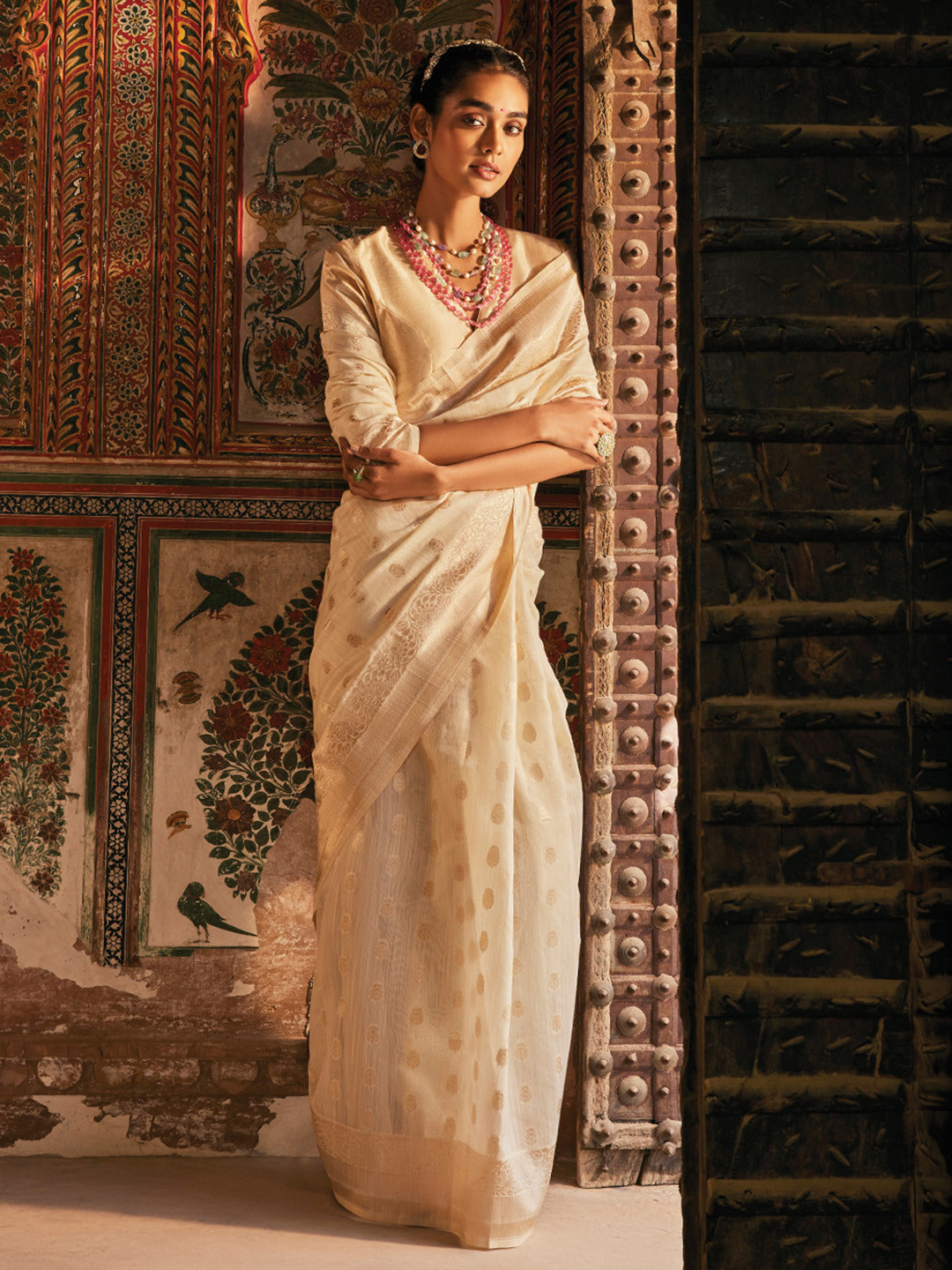 

Soch Ethnic Woven Design Zari Tussar Saree, Cream