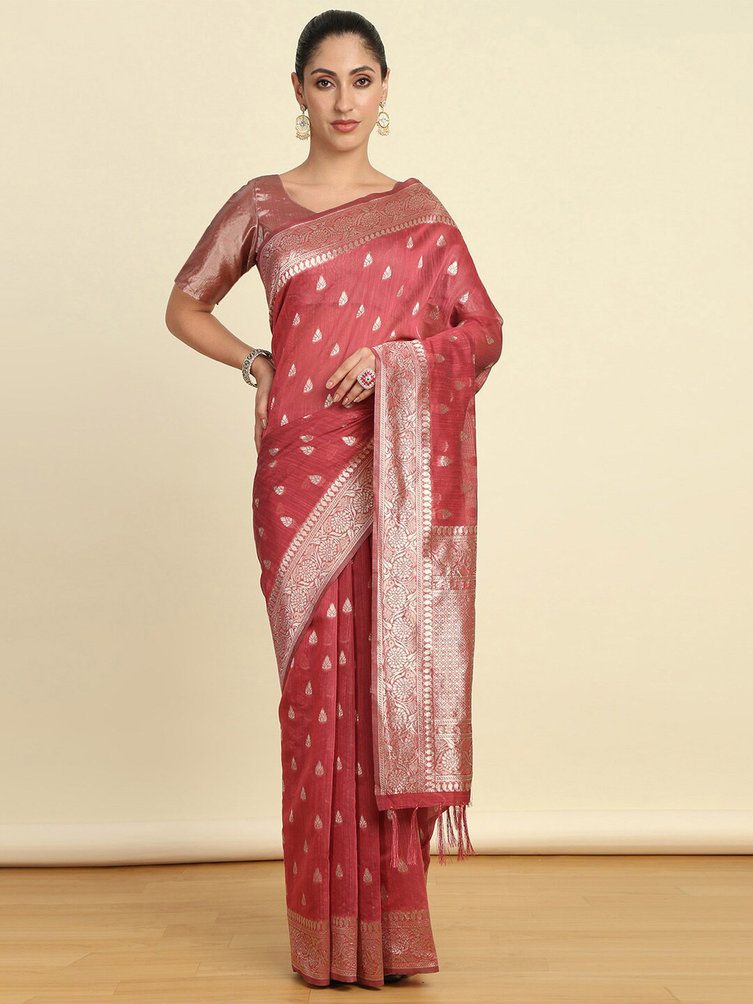 

Soch Woven Design Zari Tussar Saree, Pink