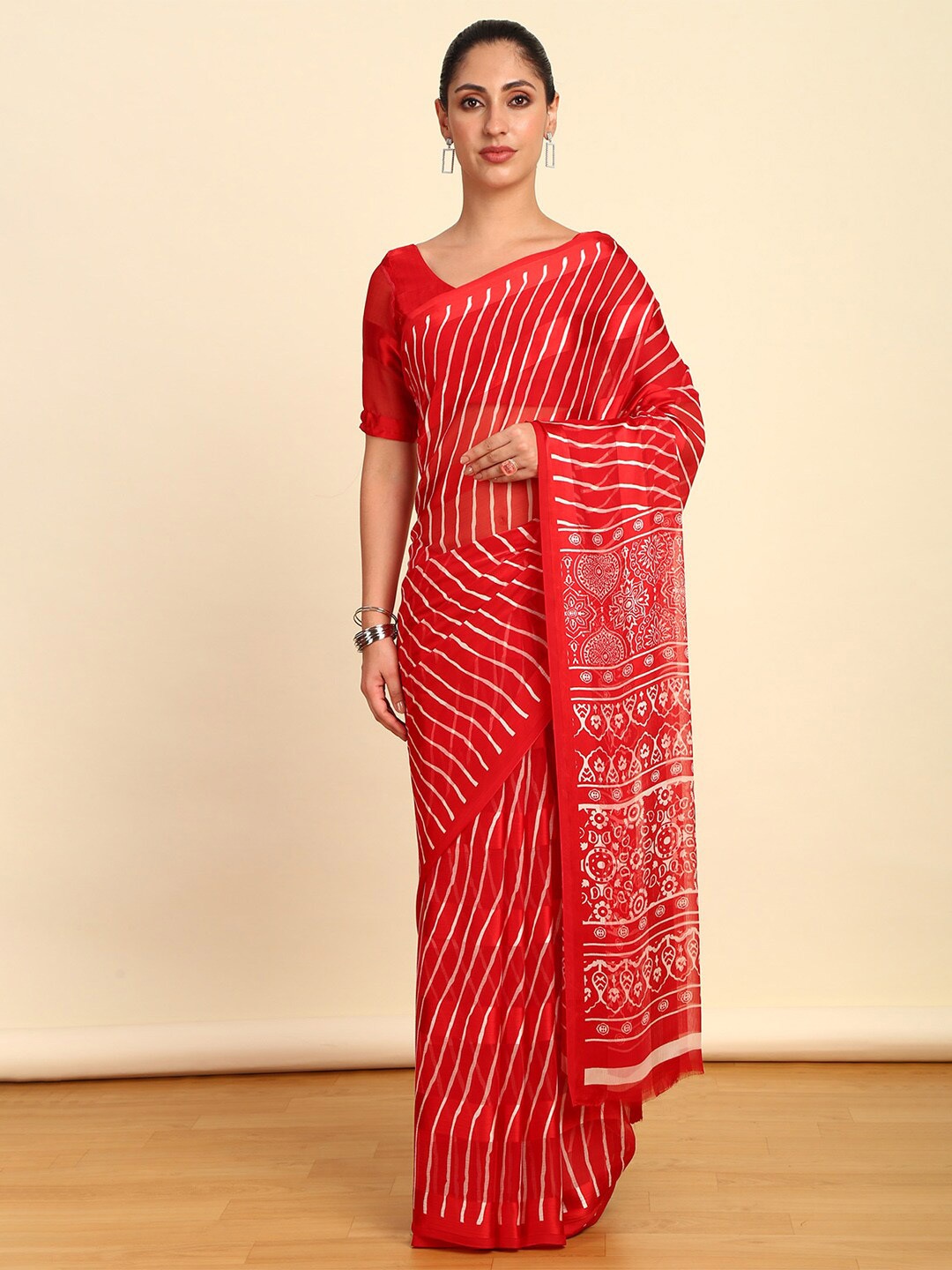 

Soch Leheriya Pure Chiffon Leheriya Saree, Red
