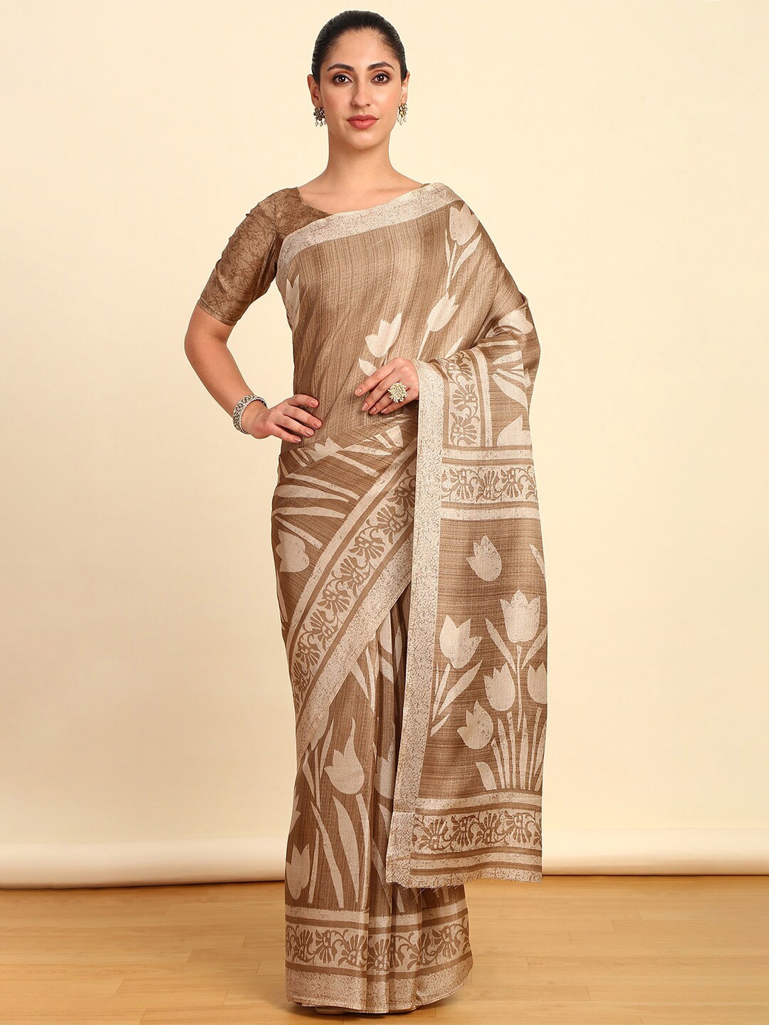

Soch Floral Art Silk Saree, Brown