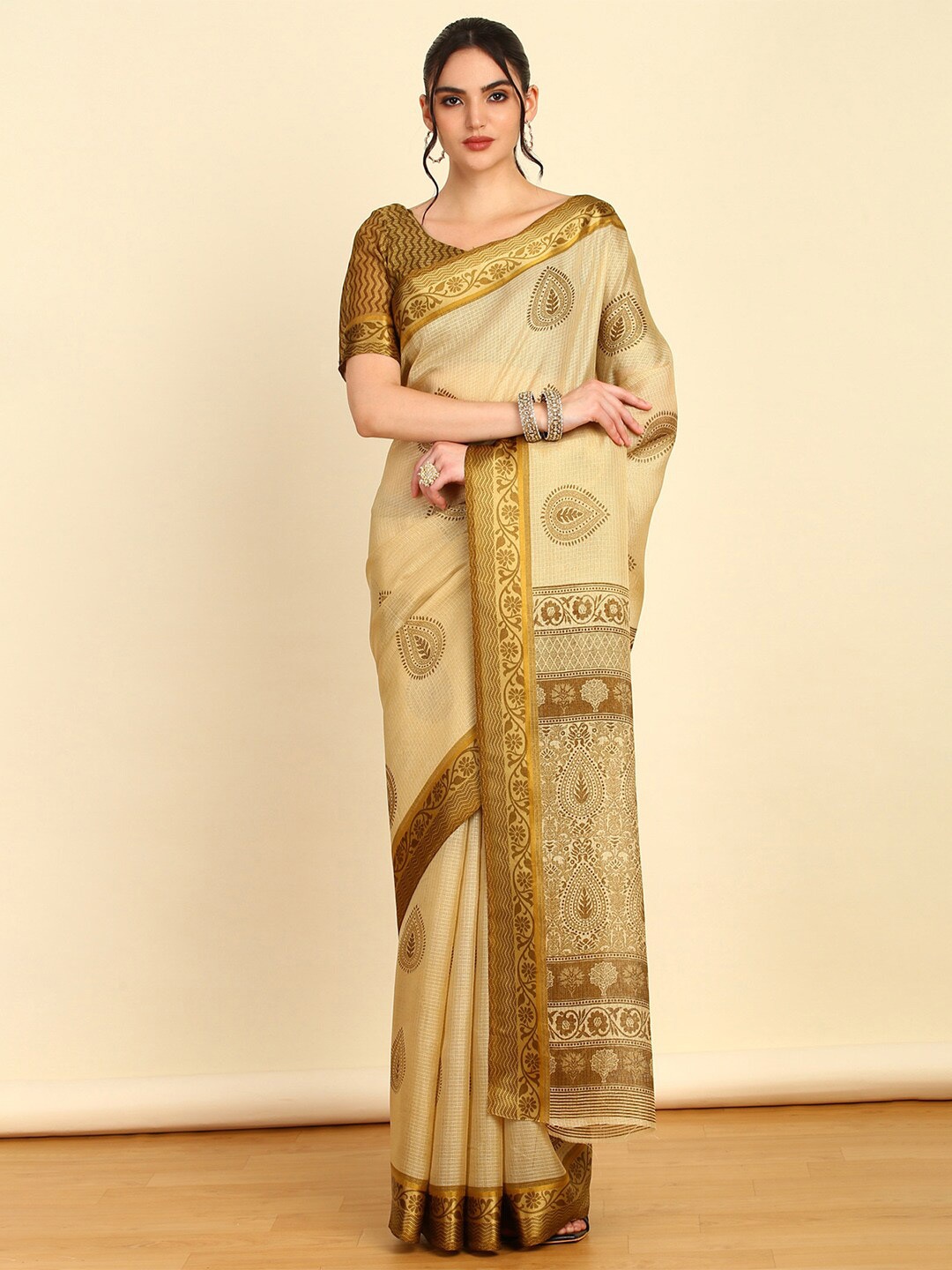 

Soch Woven Design Zari Pure Cotton Saree, Olive