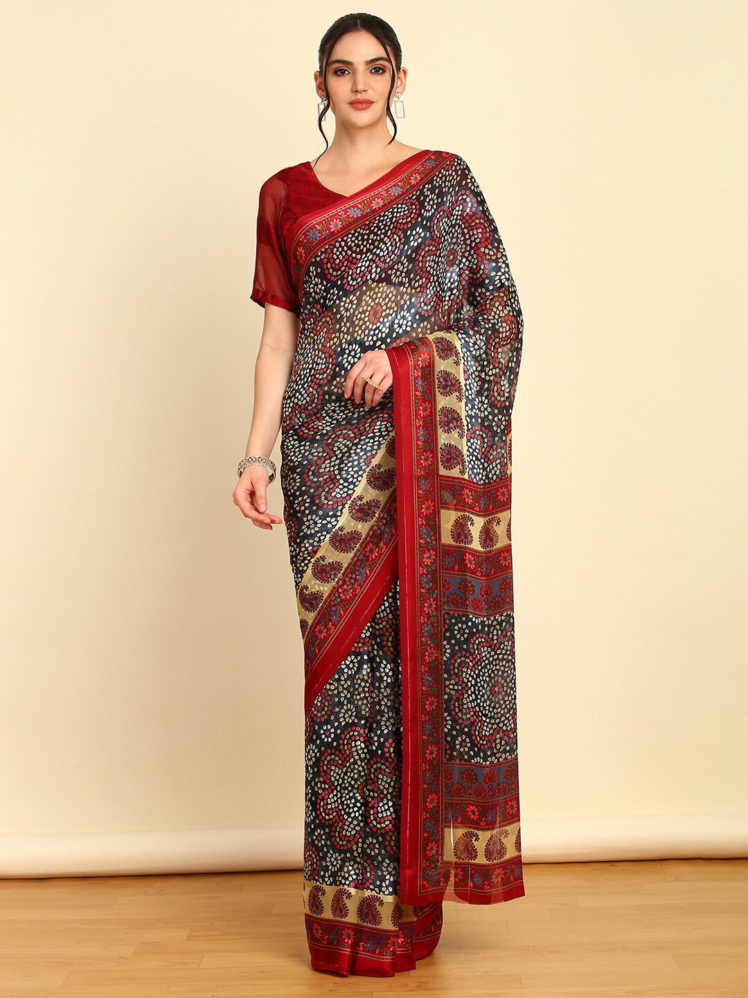 

Soch Printed Pure Chiffon Bandhani Saree, Charcoal