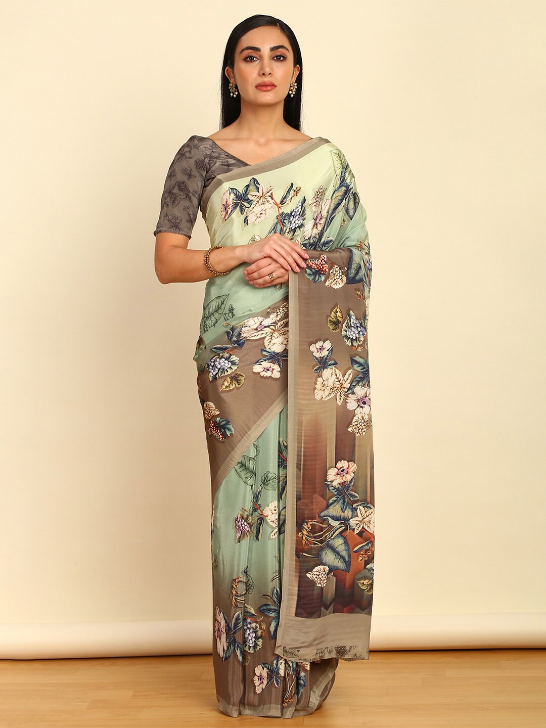 

Soch Floral Pure Crepe Saree, Green