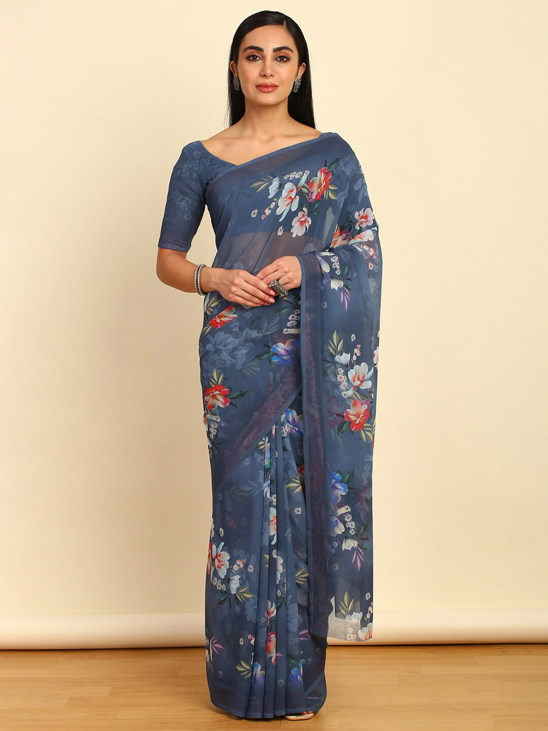 

Soch Floral Pure Georgette Saree, Grey