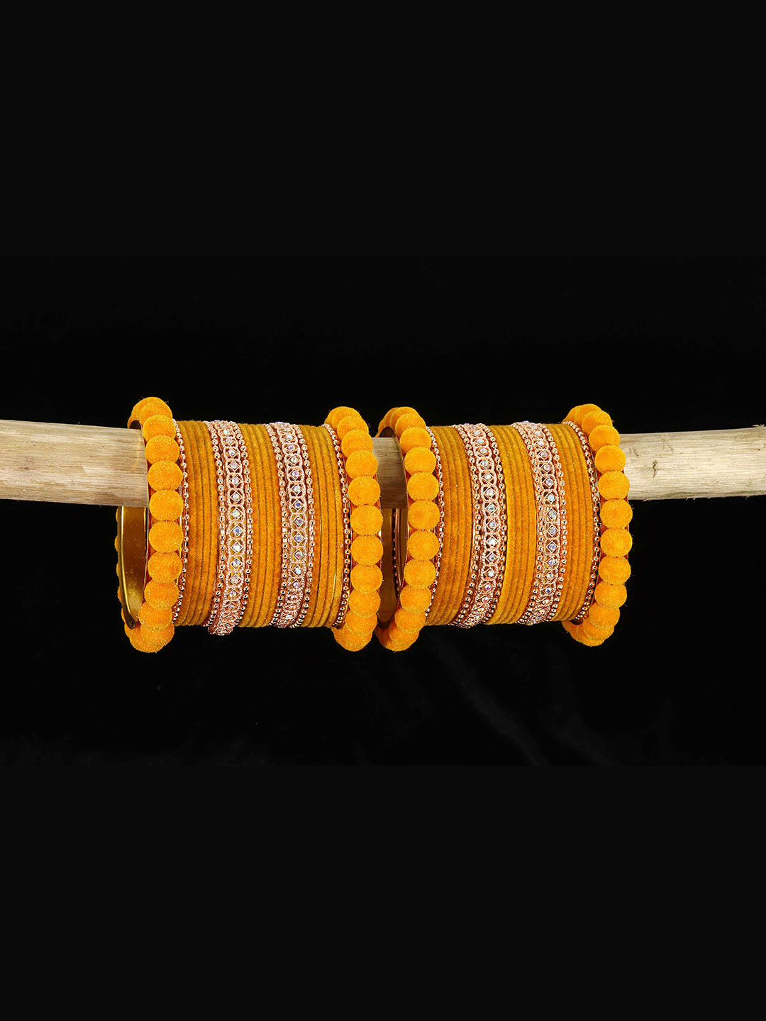 

NMII Set Of 44 Velvet Chuda Bangles, Rose gold