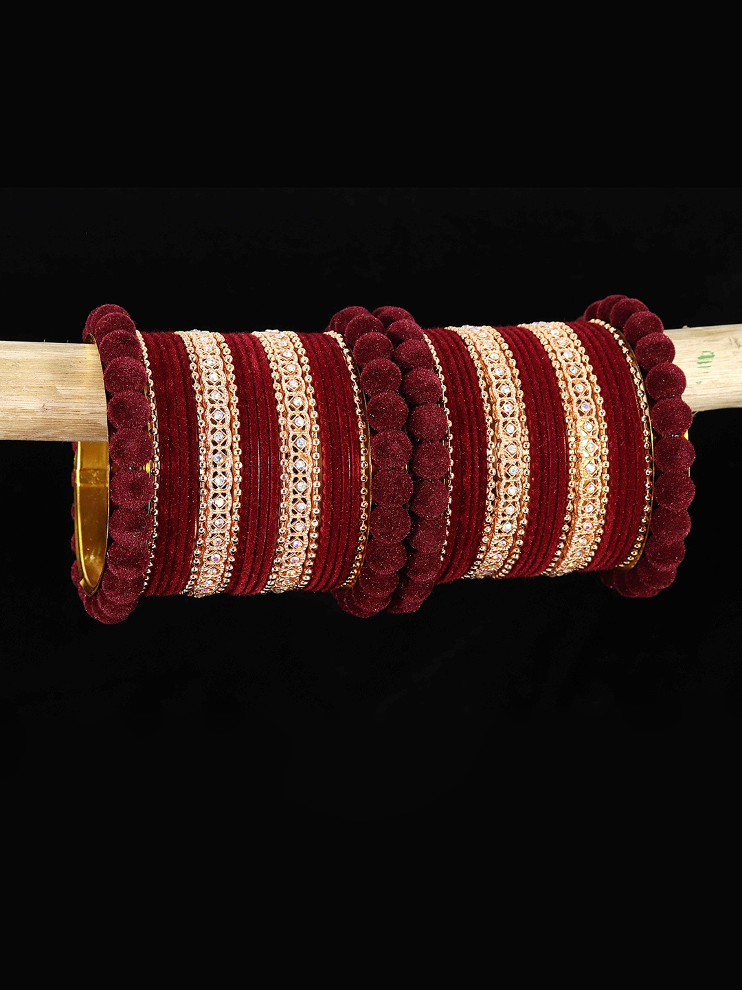 

NMII Set Of 44 Velvet Chuda Bangles, Rose gold