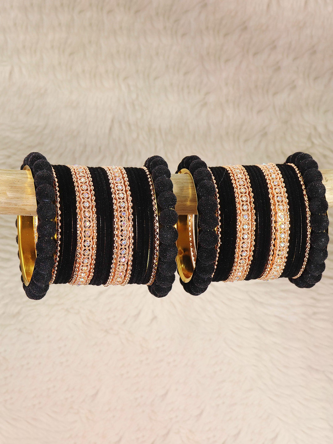 

NMII Set Of 44 Velvet Chuda Bangles, Rose gold