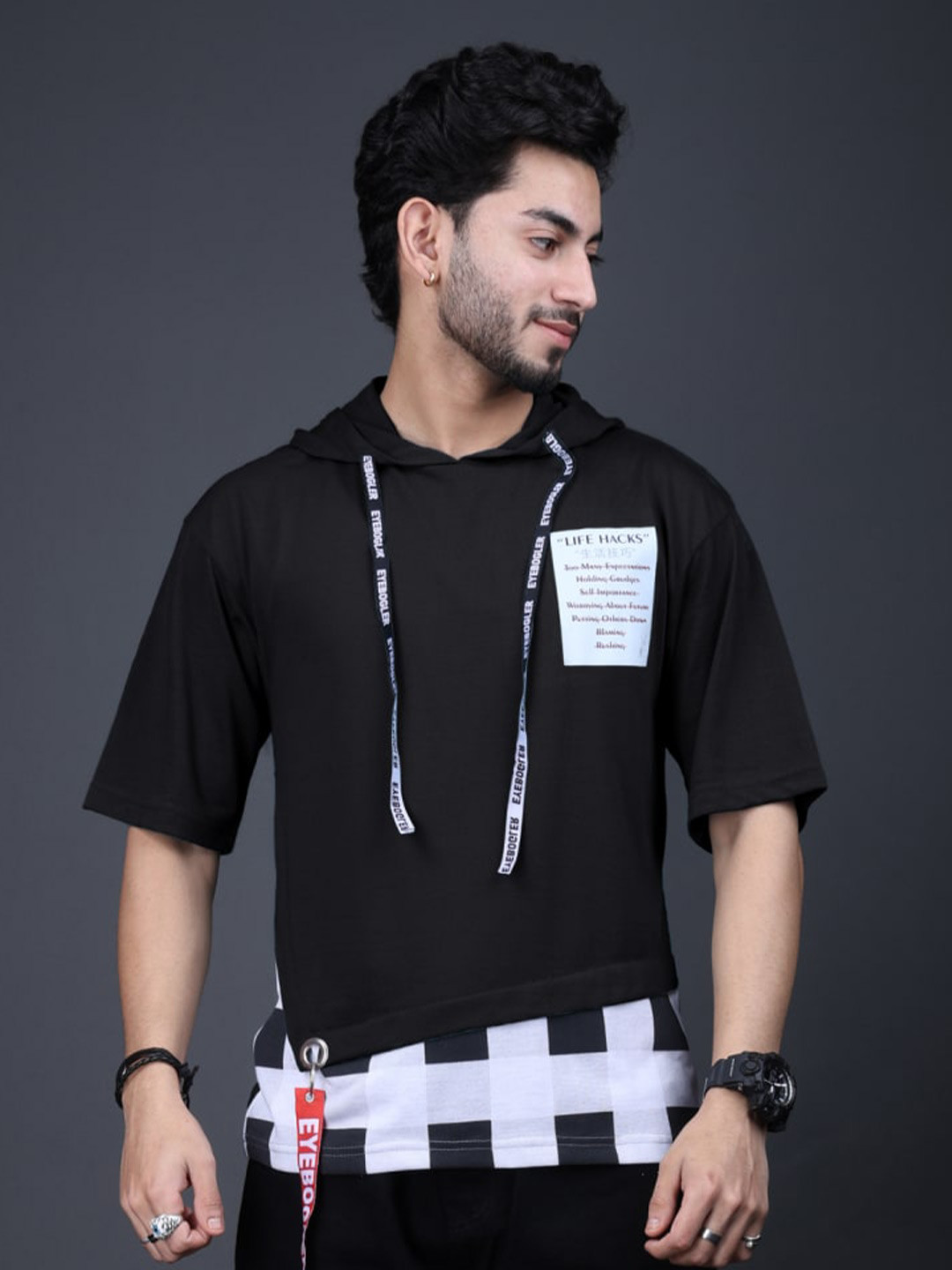 

Eyebogler Hooded Cotton T-shirt, Black