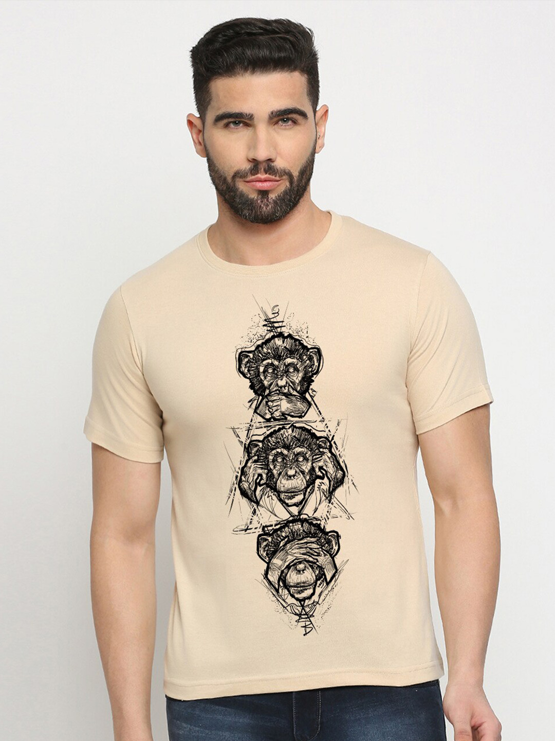 

MOD ECRU Unisex Graphic Printed Cotton T-shirt, Cream