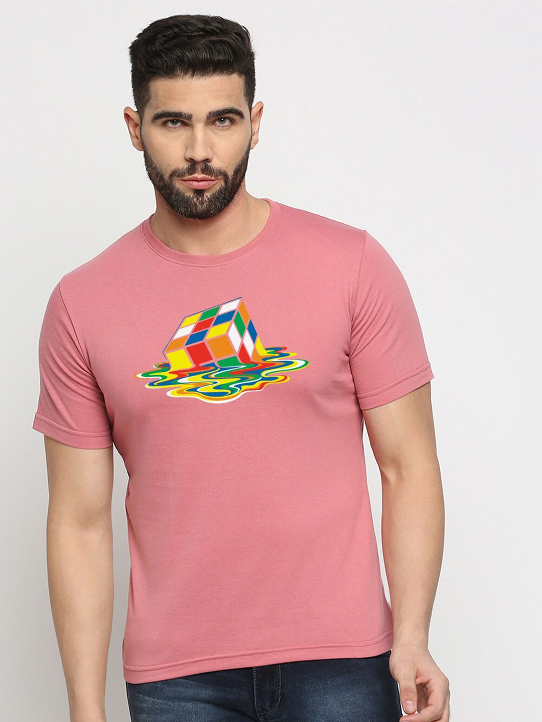 

MOD ECRU Unisex Graphic Printed Cotton T-shirt, Pink