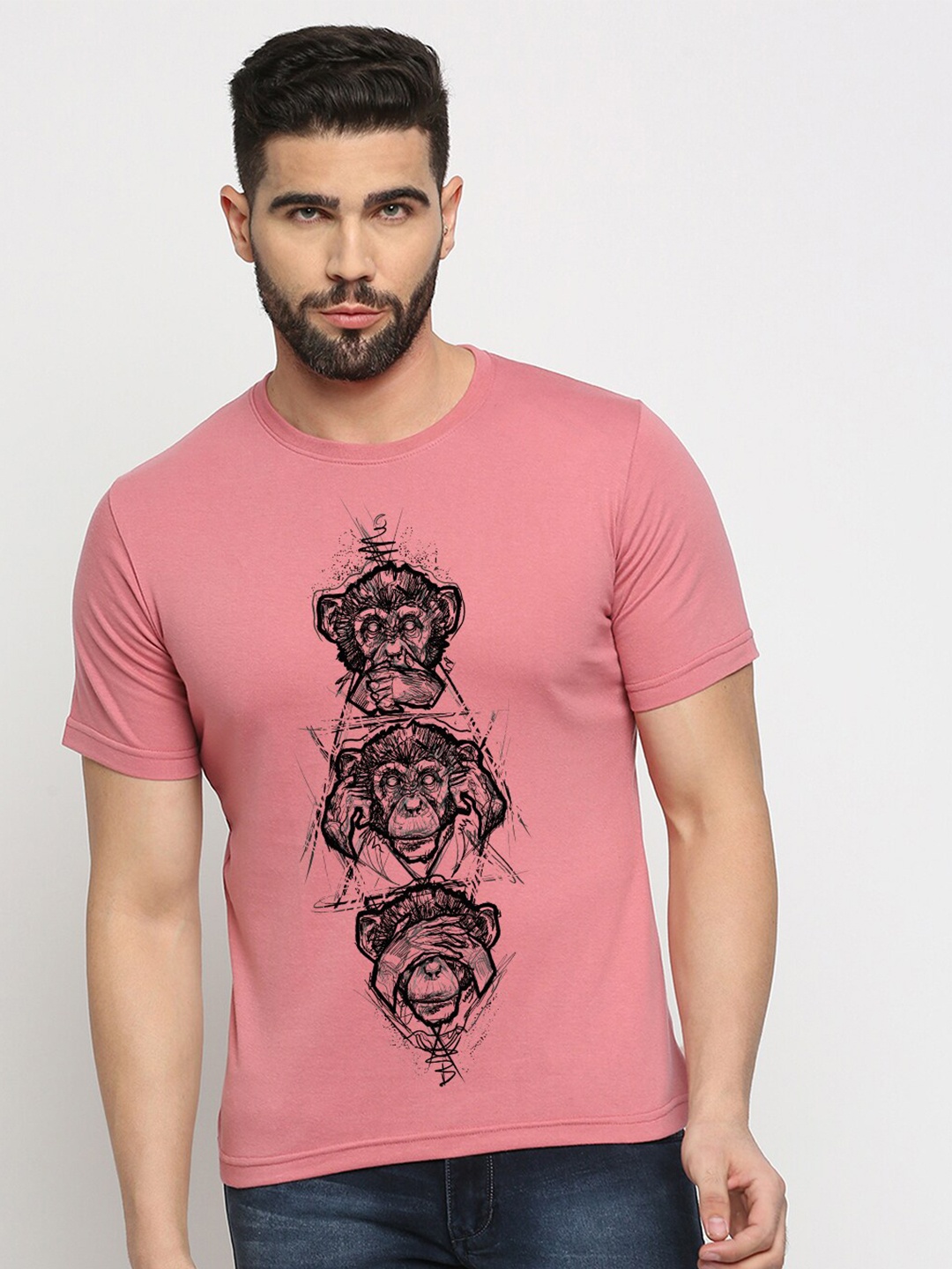 

MOD ECRU Unisex Graphic Printed Cotton T-shirt, Pink