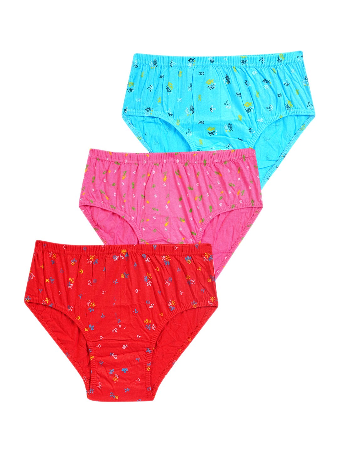 

YELLOWDELIGHT Girls Pack of 3 Printed Cotton Briefs, Blue