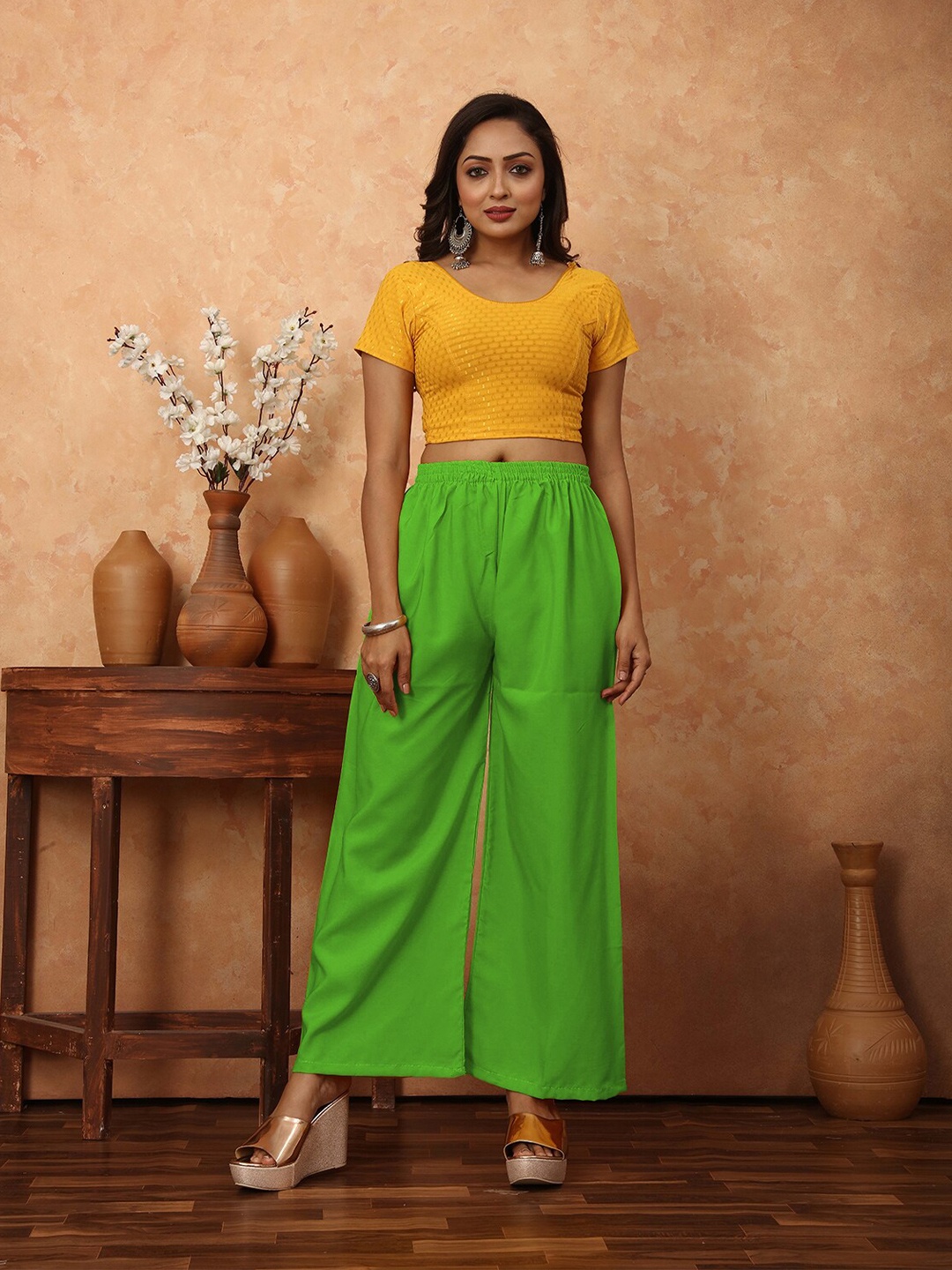 

N N ENTERPRISE Women Wide Leg Palazzos, Green