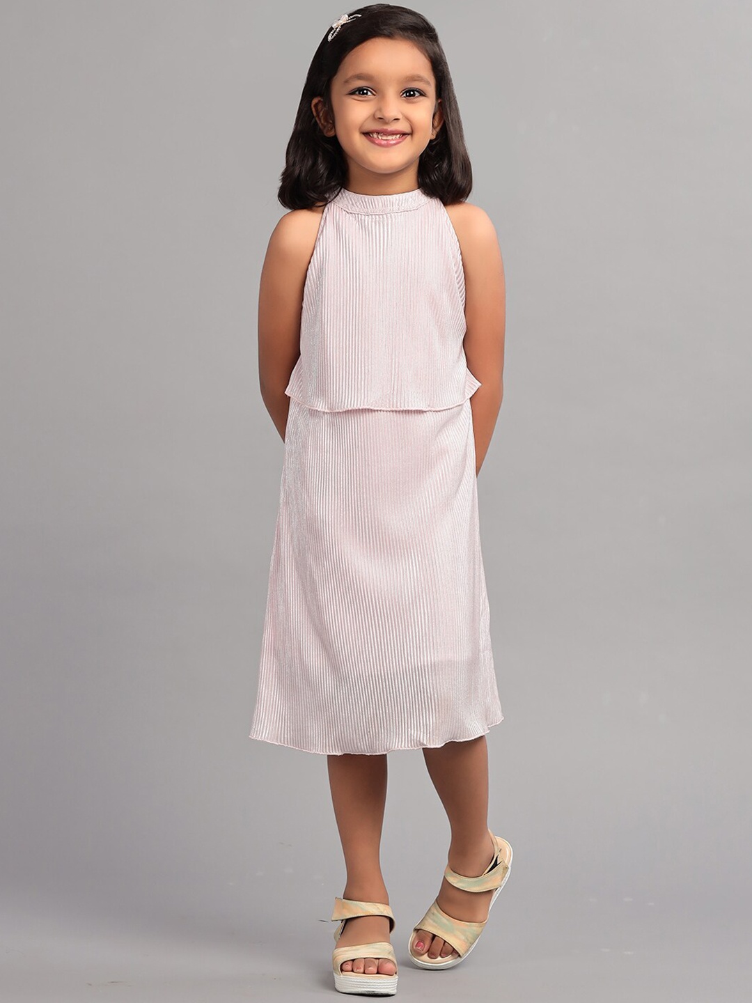 

ZION Girls Round Neck Layered A-Line Dress, Pink
