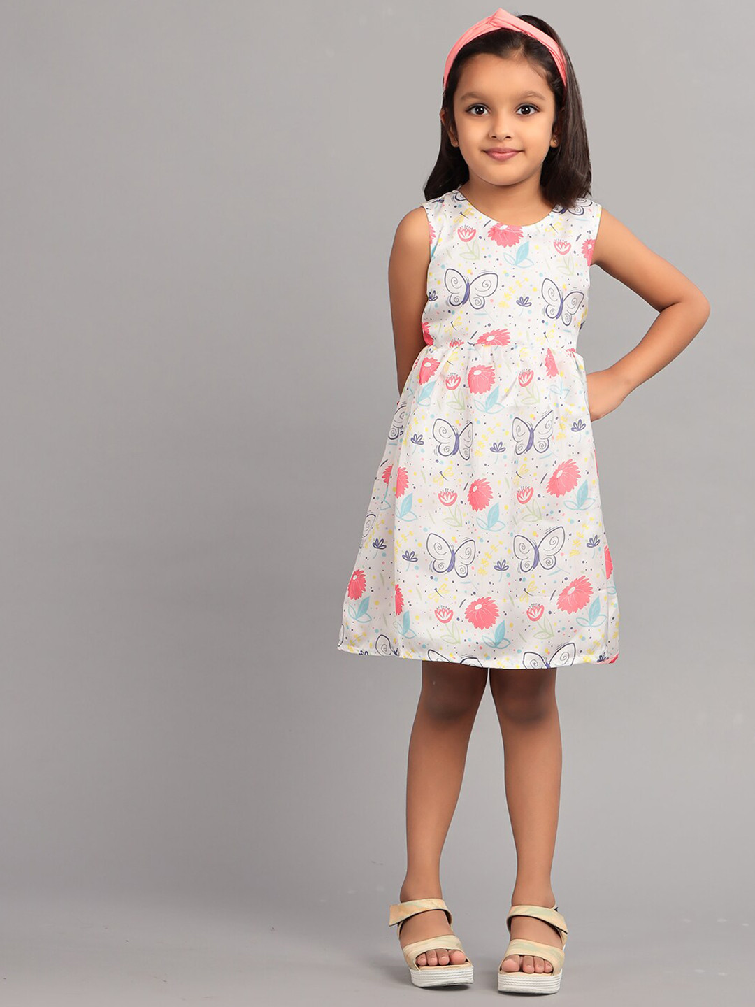 

ZION Girls Floral Printed Satin A-Line Dress, White
