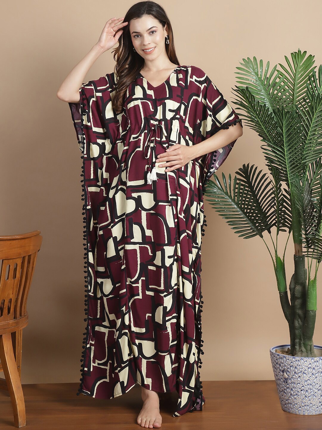 

Secret Wish Geometric Printed V-Neck Maternity Kaftan Dress, Purple
