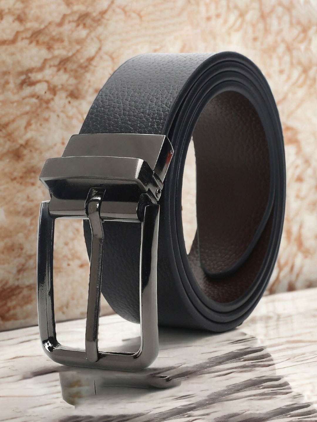 

KAEZRI Men Textured Leather Reversible Formal Belt, Black