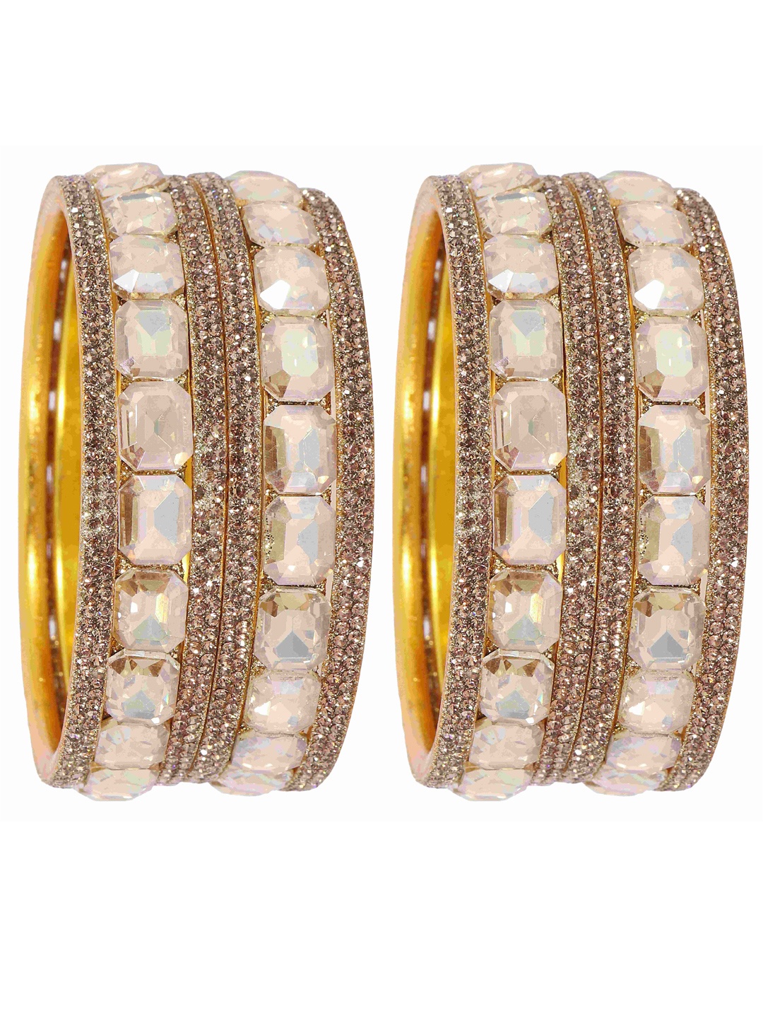 

NMII Set Of 12 American Diamond Studded Kada Bangles, Gold