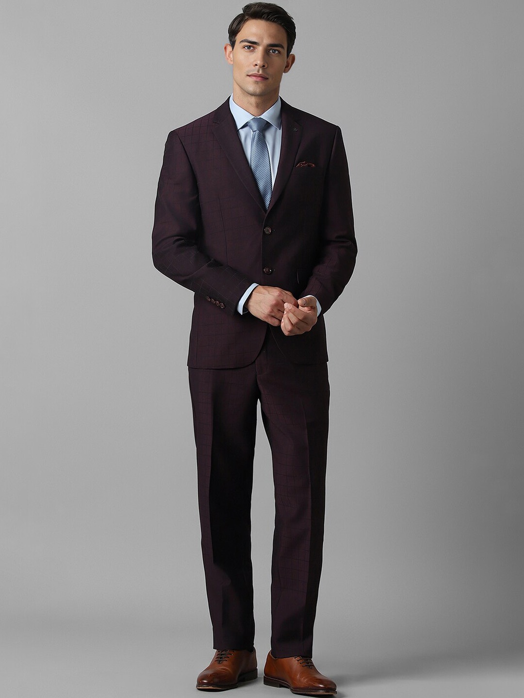 

Louis Philippe Checked Slim-Fit Single-Breasted Two-Piece Formal Suit, Maroon