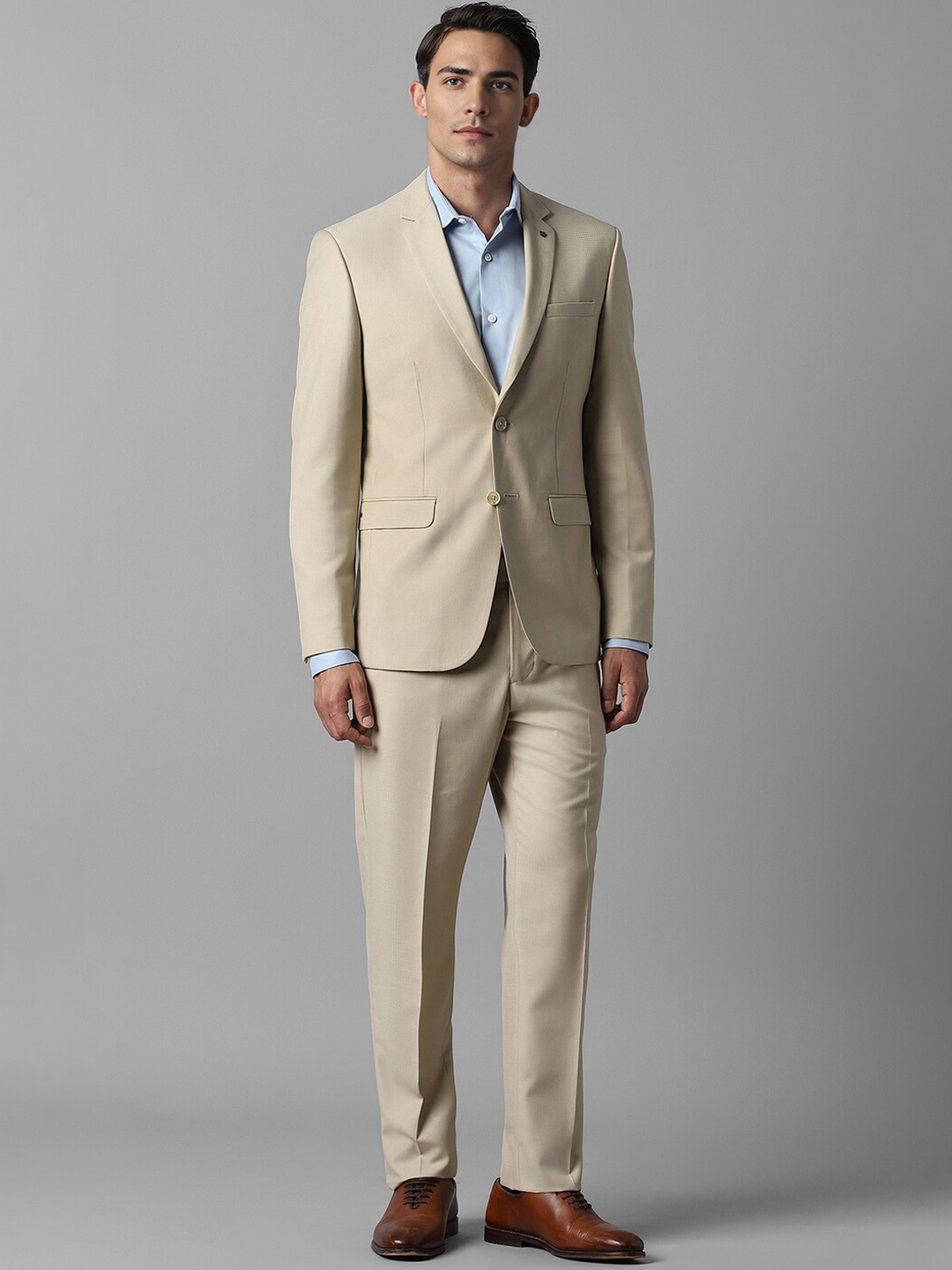 

Louis Philippe Self Design Slim-Fit Single-Breasted Two-Piece Formal Suit, Beige