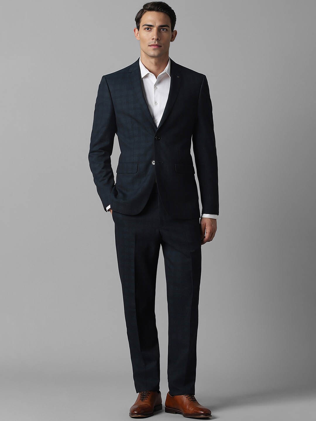 

Louis Philippe Slim Fit Checked Single-Breasted Formal Two Piece Suit, Green