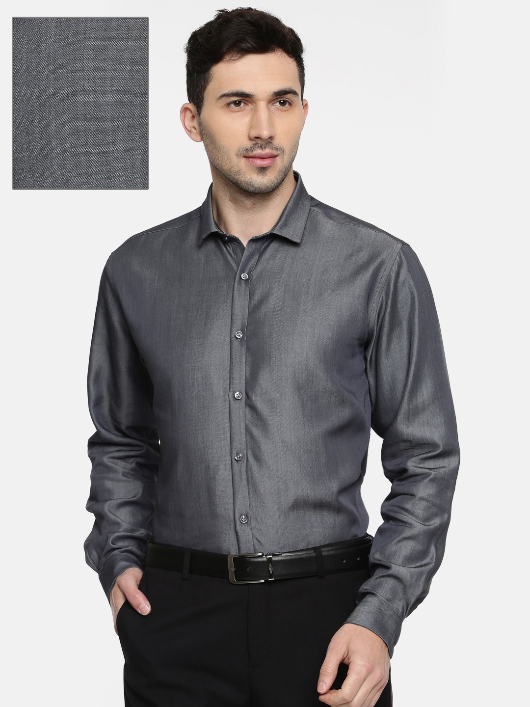 

V Dot Men Grey Slim Fit Solid Formal Shirt