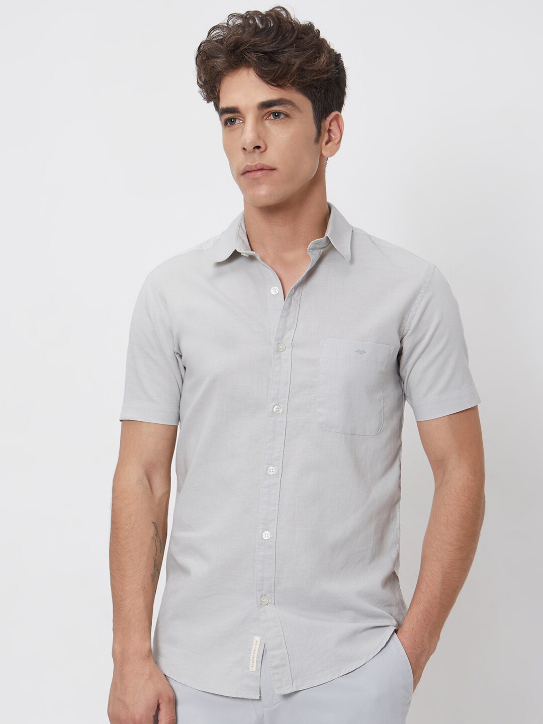 

Mufti Slim Fit Spread Collar Cotton & Linen Casual Shirt, Grey
