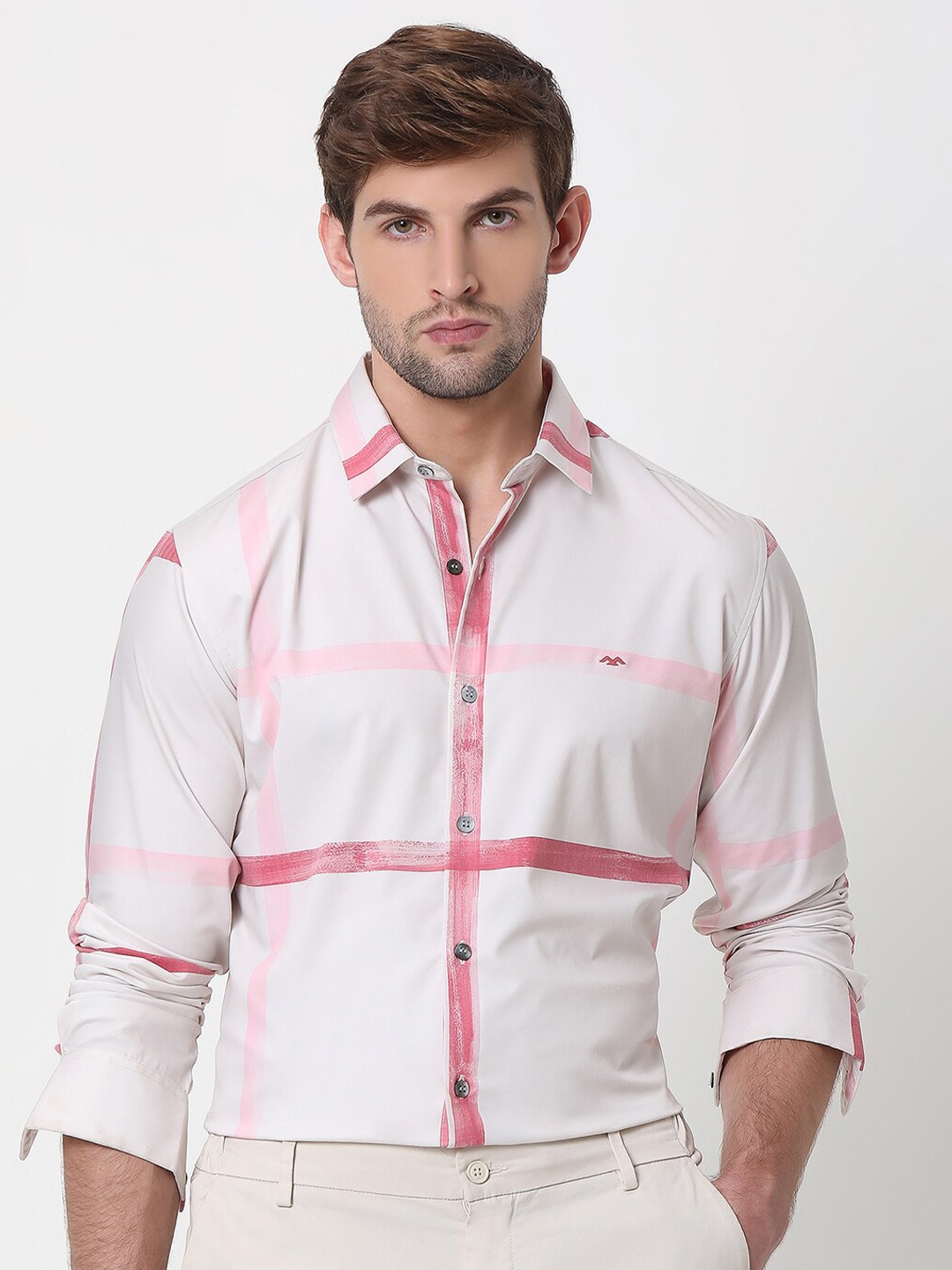 

Mufti Slim Fit Horizontal Striped Casual Shirt, Pink