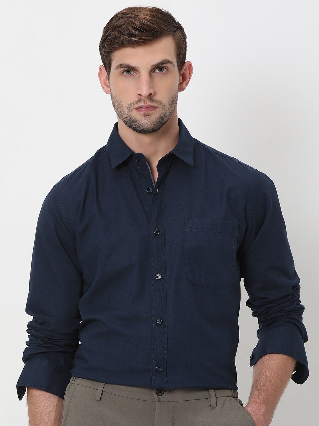 

Mufti Slim Fit Cotton Linen Casual Shirt, Navy blue